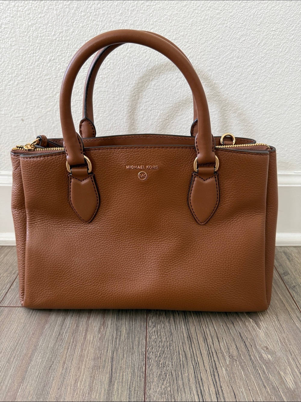 NWT Michael Kors Cognac Essex Medium Pebbled Leather Satchel